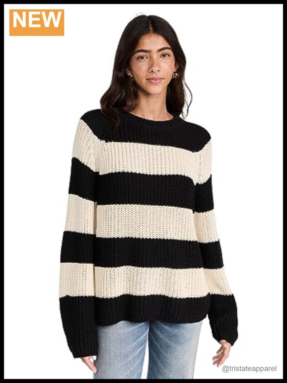 Chunky Cotton Sweater Long Sleeve Crew Neck Loose Fit Pullover